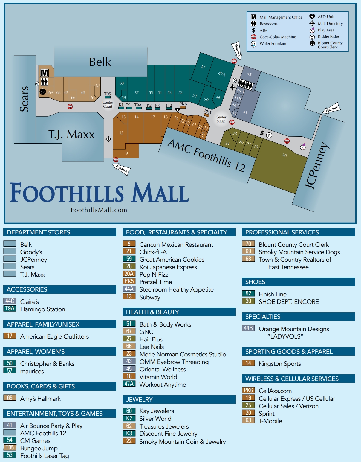 Foothills Mall (56 stores) shopping in Maryville, Tennessee TN 37801